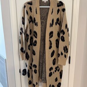 Knox Rose Tan and Black Leopard Open Long Cardigan